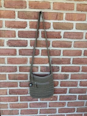 The Sak Woven Crochet Crossbody Bag in Taupe
